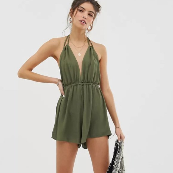 ASOS Pants - ASOS DESIGN crinkle halter playsuit